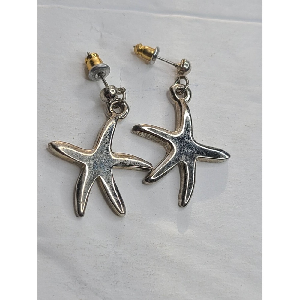 Silvertone Starfish Earrings Stud Dangle